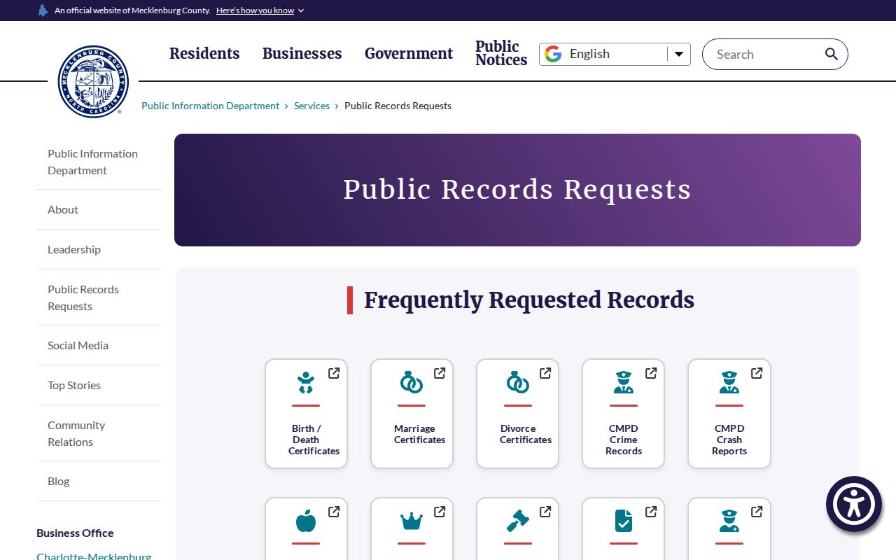Matthews people search using the Mecklenburg public records request router