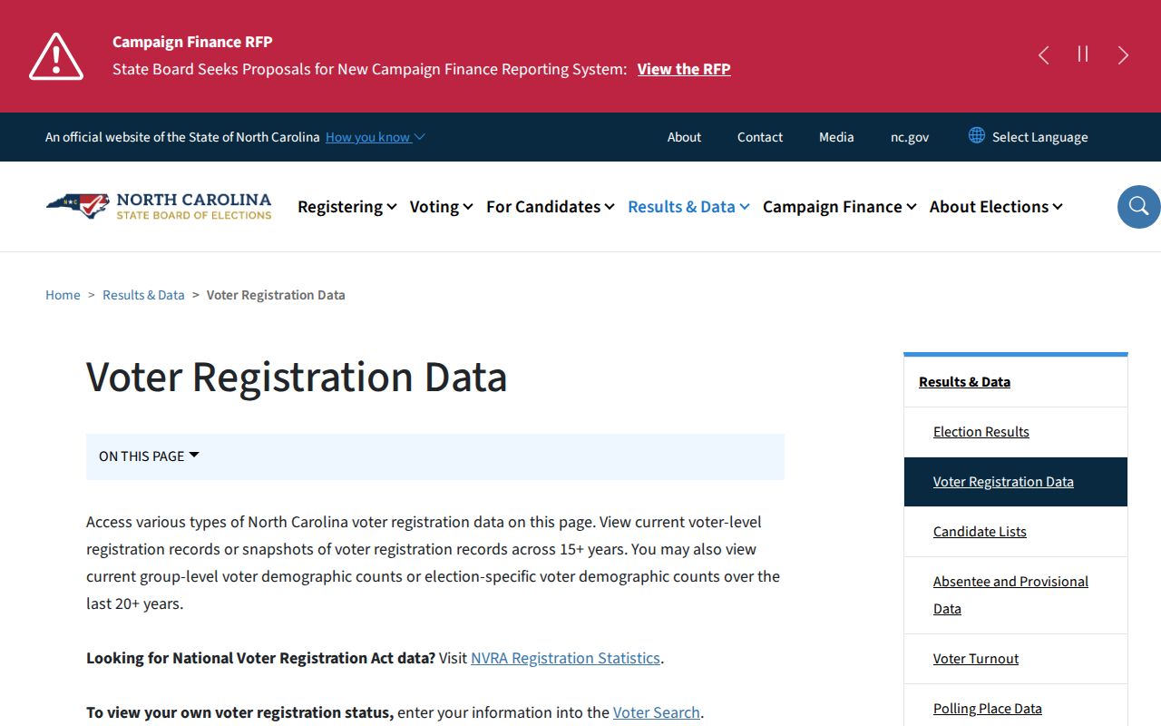 Matthews voter registration data downloads on the NCSBE weekly file page